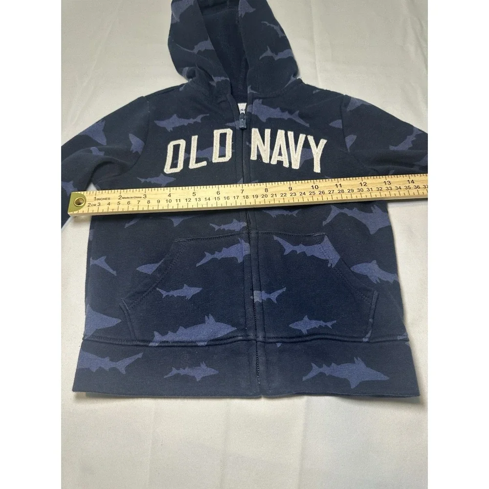 Old Navy Toddler Boys Shark Print Zip Up Hoodie Jacket Size 2T Navy Blue Fleece